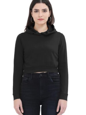 WOMEN CROPPED BLACK HOODIE