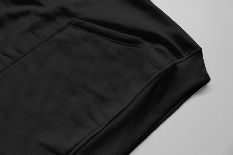 Close up of black sweatshirt's ribbed hem